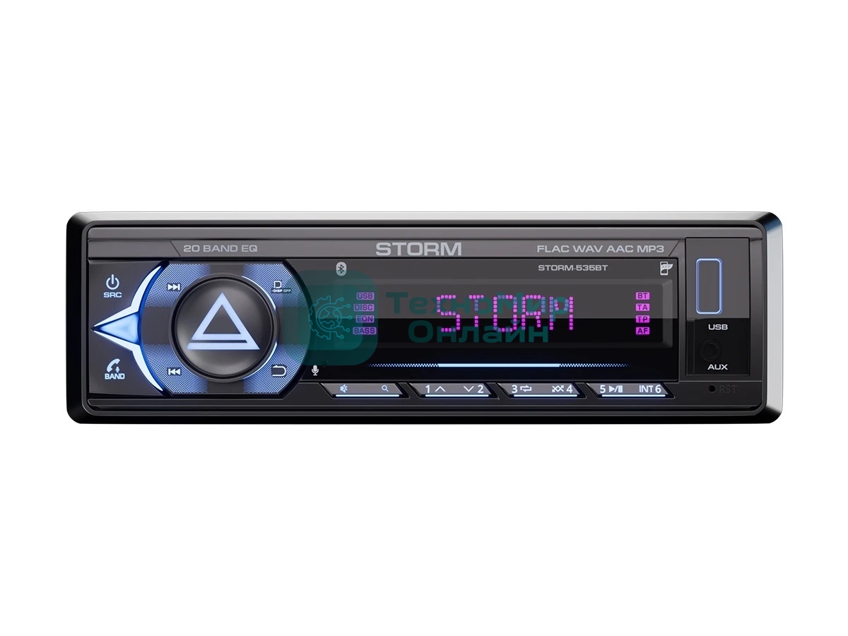 Автомагнитола AURA STORM-535BT, 1 DIN, Bluetooth, USB Type-A, AUX, пульт ДУ
