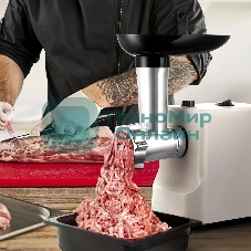 Мясорубка электрическая Kitfort КТ-2126 серый, 800 Вт, 1.2 кг/мин, реверс, защита от перегрузки, насадки - 4