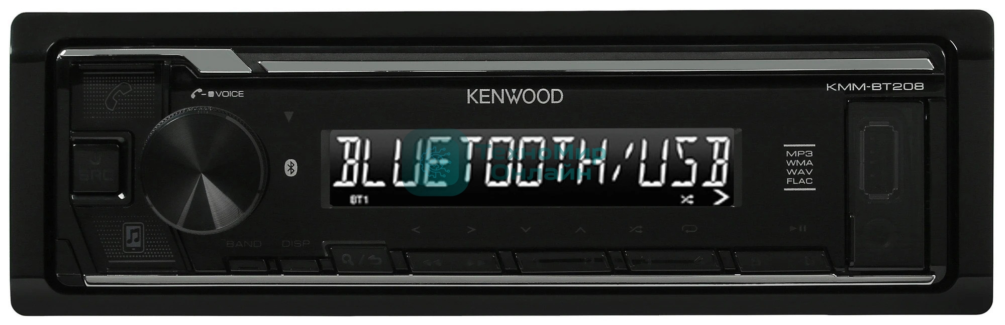 Автомагнитола Kenwood KMM-BT208, 1 DIN, Bluetooth, USB Type-A, AUX, съёмная панель
