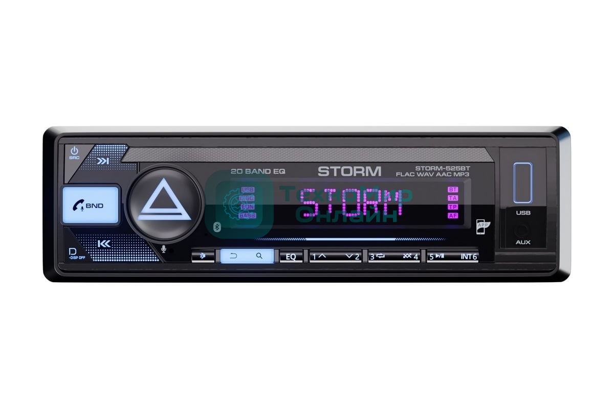 Автомагнитола AURA STORM-525BT, 1 DIN, Bluetooth, USB Type-A, AUX, пульт ДУ