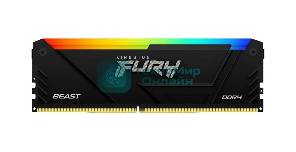 Оперативная память Kingston Fury Beast, DDR4, 8GB (1x8GB), 3600MHz, CL17, DIMM, с радиатором, RGB, черный