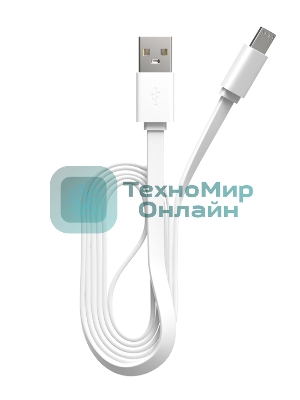 Кабель Maxvi MC-01F white USB-A - microUSB, 2A Плоский кабель, ток макс. нагрузки 2А, макс. напряжение 5V; стандарт USB 2.0; длина 1м, материал PVC, белый