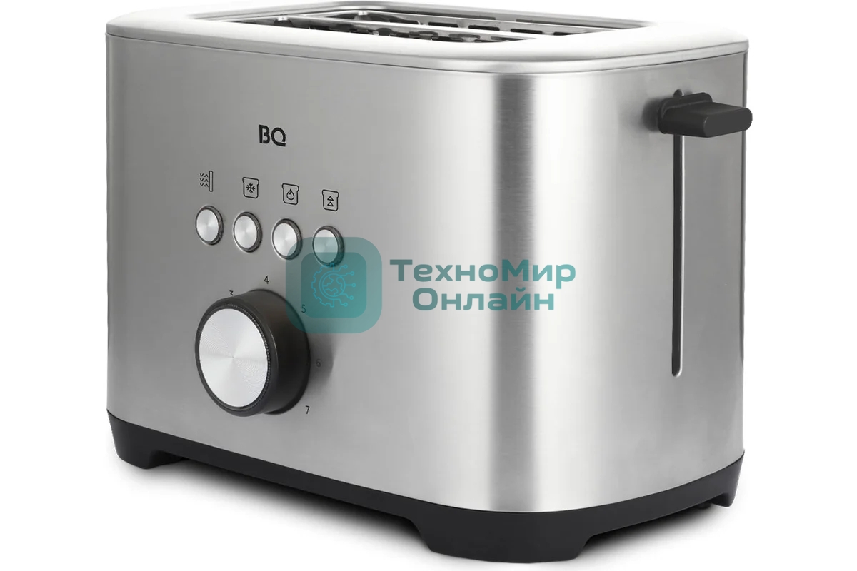 Тостер BQ T1010 Steel-Black, Мощность 800 Вт, 7 степеней поджаривания
