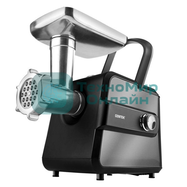 Мясорубка электрическая Centek CT-1623 серый, 2200 Вт, 2.2 кг/мин, реверс, защита от перегрузки, металлический лоток, насадки - 4