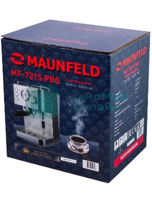 Кофеварка рожковая Maunfeld MF-721S PRO нержавеющая сталь, исп. кофе - молотый/чалды, 1.5 л, 1140 Вт, 15 бар