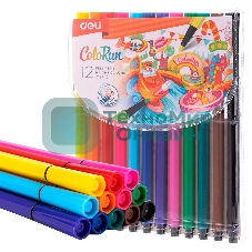 Фломастеры Deli EC157-12 12 цветов, пакет с европодвесом