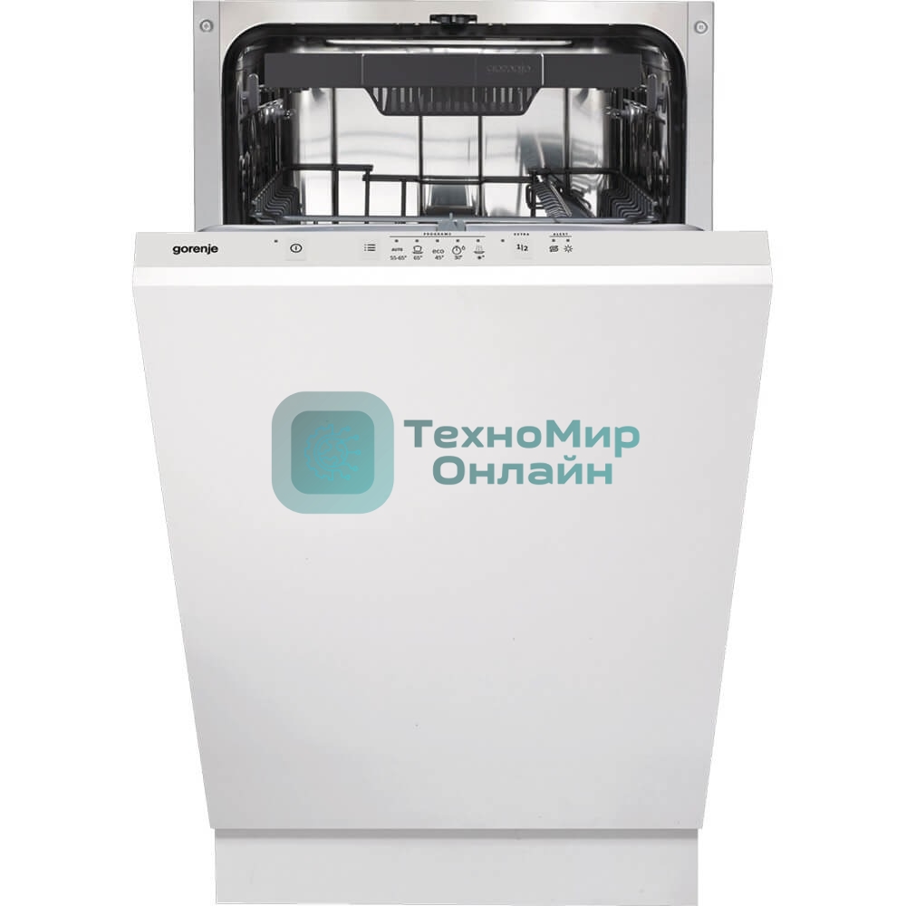 Посудомоечная машина встраиваемая Gorenje GV520D17S, загрузка 10 комплектов, стандартный мотор, регулировка верхней корзины по высоте, 3 корзины, кнопочное управление, звуковой сигнал завершения цикла, автооткрывание дверцы, половинная загрузка, полный AquaStop, энергоэффективность А+++, уровень шума 47 дБ, белый