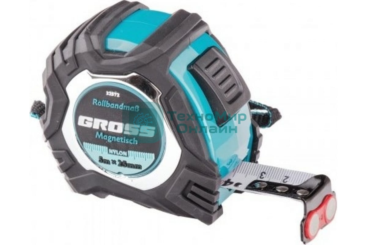 Рулетка Gross 32572 Magnetisch, 5 м х 25 мм обрезиненный корпус, автоматическая фиксация