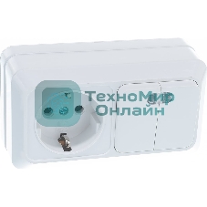 Блок ОП Олимп 2-кл. вык. с подсветкой + роз. с заземл. горизонт. бел. UNIVersal О0037