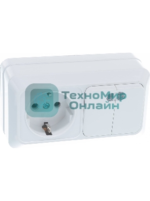 Блок ОП Олимп 2-кл. вык. с подсветкой + роз. с заземл. горизонт. бел. UNIVersal О0037