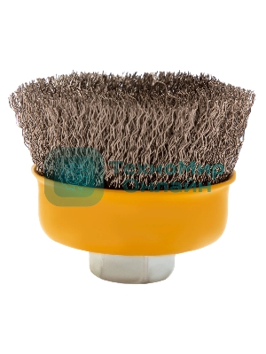 Щетка для УШМ Denzel 75 мм, М14, чашка, витая нержавеющая проволока 0,3 мм