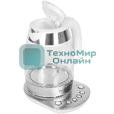 Чайник электрический Hyundai HYK-G4033 1.7 л, 2200 Вт, белый/серебристый (корпус: стекло)
