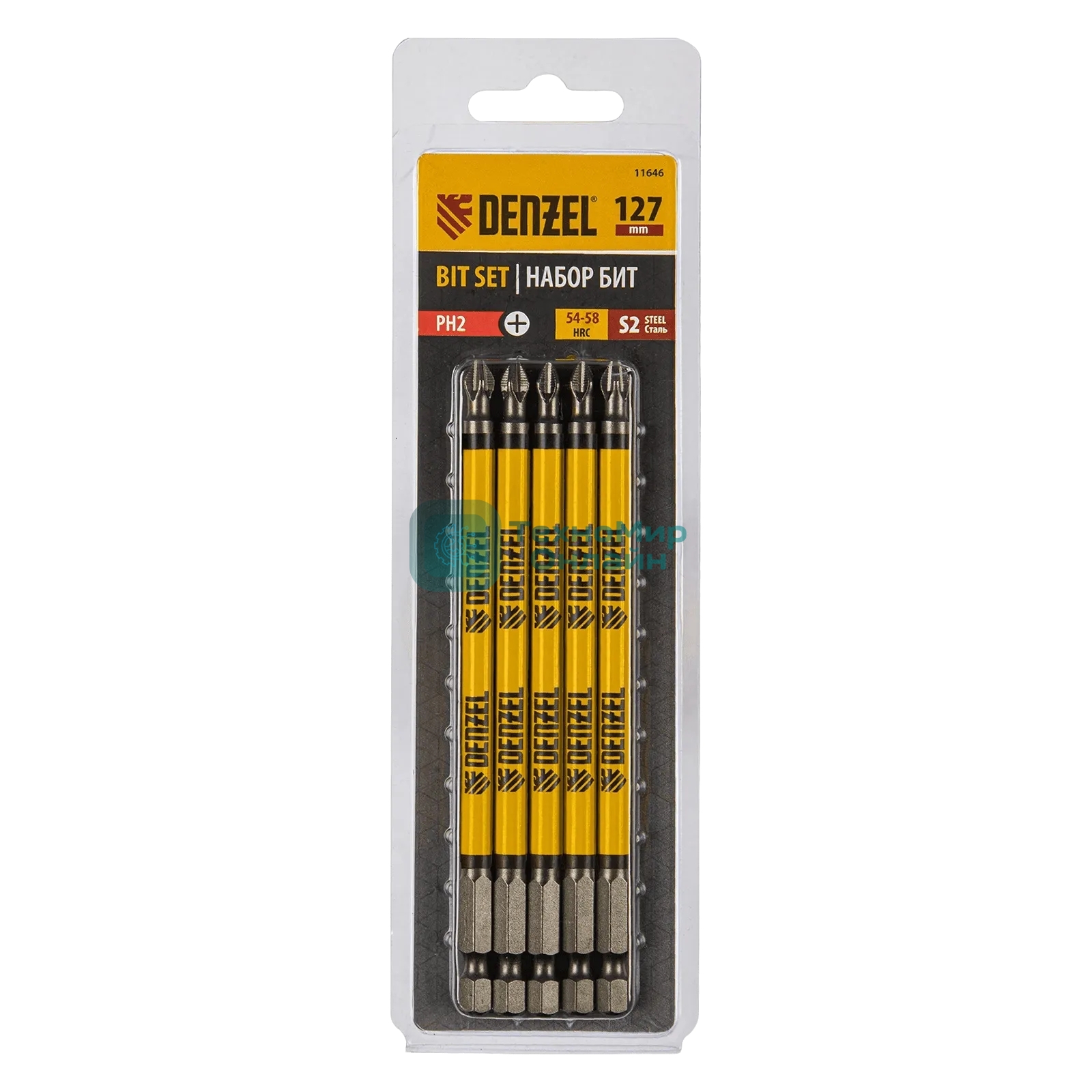 Набор бит Denzel PH2х127, сталь S2, круглый профиль, 5 шт.