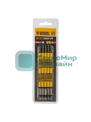 Набор бит Denzel PH2х127, сталь S2, круглый профиль, 5 шт.