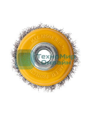 Щетка для УШМ Denzel 75 мм, М14, чашка, витая нержавеющая проволока 0,3 мм