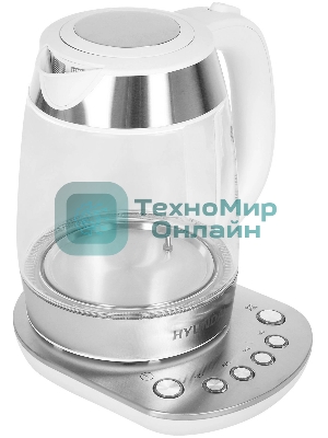 Чайник электрический Hyundai HYK-G4033 1.7 л, 2200 Вт, белый/серебристый (корпус: стекло)
