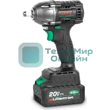 Гайковерт ударный аккумуляторный DWT ABWP-20 DN-4C2 BMC /20В/350 Нм/2400 об.в мин/3000 уд.в мин/M12-M22/бесщеточный мотор/LED-подсветка/2 АКБ, 4 А·ч/ЗУ/кейс/черный (ABWP-20 DN-4C2 BMC)