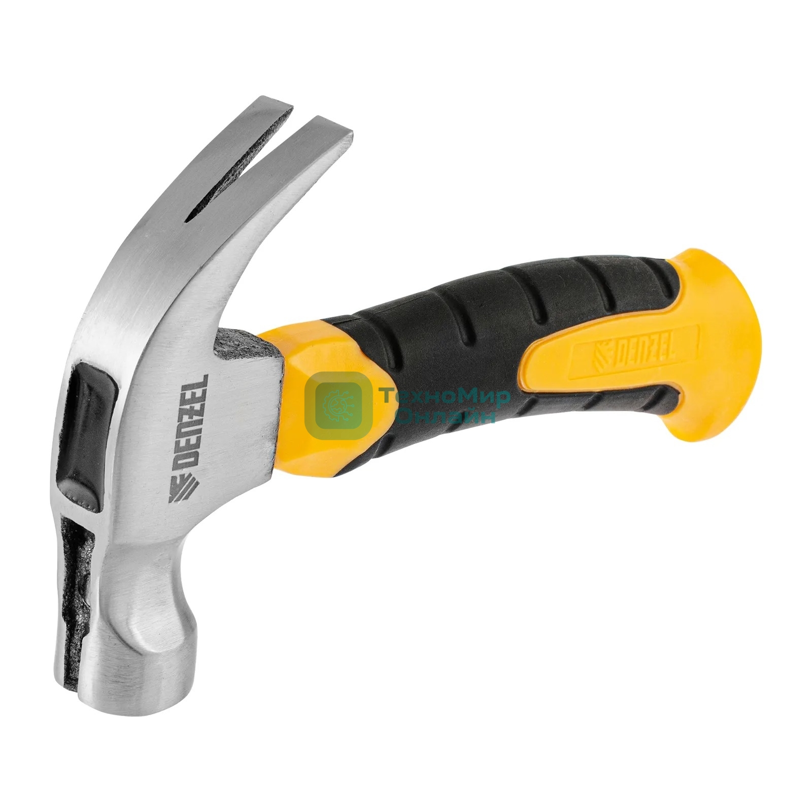 Молоток-гвоздодер мини Denzel, боек с магнитом, фибергласовая двухкомпонентная рукоятка, 9oz, 250г