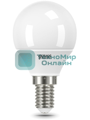 Лампа светодиодная Gauss Elementary 6Вт цок.: E14 шар 220B 3000K св. свеч. бел. теп. (упак.: 10 шт)