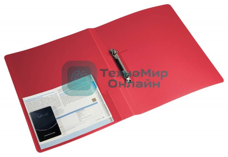 Папка на 2-х кольцах Бюрократ -0818/2RRED A4, пластик, 0.7мм корешок 18мм, внутренний и торцевой карман, красный