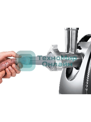 Мясорубка электрическая Bosch MFW68660 черный, 2200 Вт, 4.3 кг/мин, реверс, защита от перегрузки, металлический лоток, насадки - 10