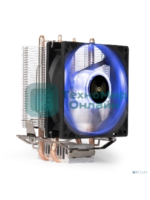 Кулер для процессора ExeGate Wizard EXX200-PWM.BLUE серебристый, 90 мм, алюминий/медь, 2400 об/мин, 24 дБ, 4 pin, 95 Вт, 130 мм