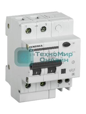 Выключатель автоматический дифференциального тока IEK MAD15-2-016-C-030 АД12 2Р 16А 30мА GENERICA