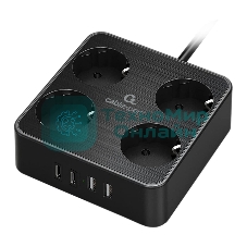 Сетевой фильтр Cablexpert Plate, PLT-4-C2U2-B-2, 4р, 10А, 2xType-C PD, 20Вт, 2xUSB, 2.4A, 2 м, ур. защиты 4+, черный, коробка
