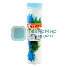 Набор хомутов-стяжек нейлоновых Rexant 100, 150, 200 мм, цветные, НХ-1, тубус 200 шт.
