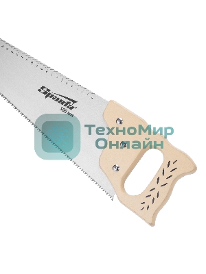 Ножовка по дереву Sparta 400 мм, 7-8 ТРI, каленый зуб, линейка, деревянная рукоятка