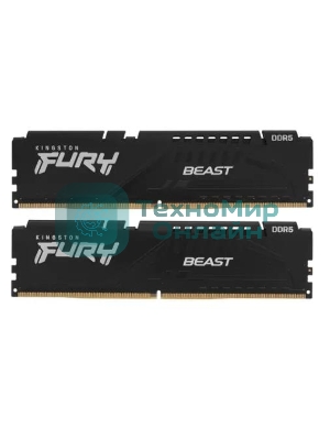 Оперативная память Kingston Fury Beast, DDR5, 64GB (2x32GB), 5600MHz, CL40, DIMM, радиатор, черный
