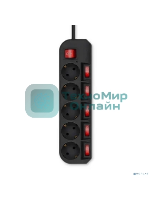 Сетевой фильтр Buro 500SH-3-SW-B 3 м, 5 розеток, черный, коробка