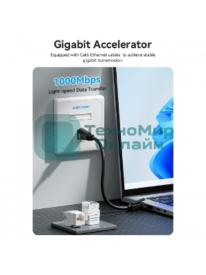 Модуль Vention Keystone Jack Cat.6 неэкранированный 180 градусов белый