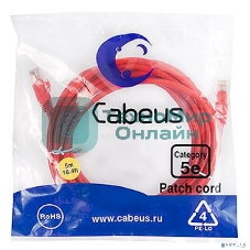Шнур комм. Cabeus, Cat.5e, неэкр., U/UTP, RJ45/RJ45, LSZH, AWG24, 5м, красный