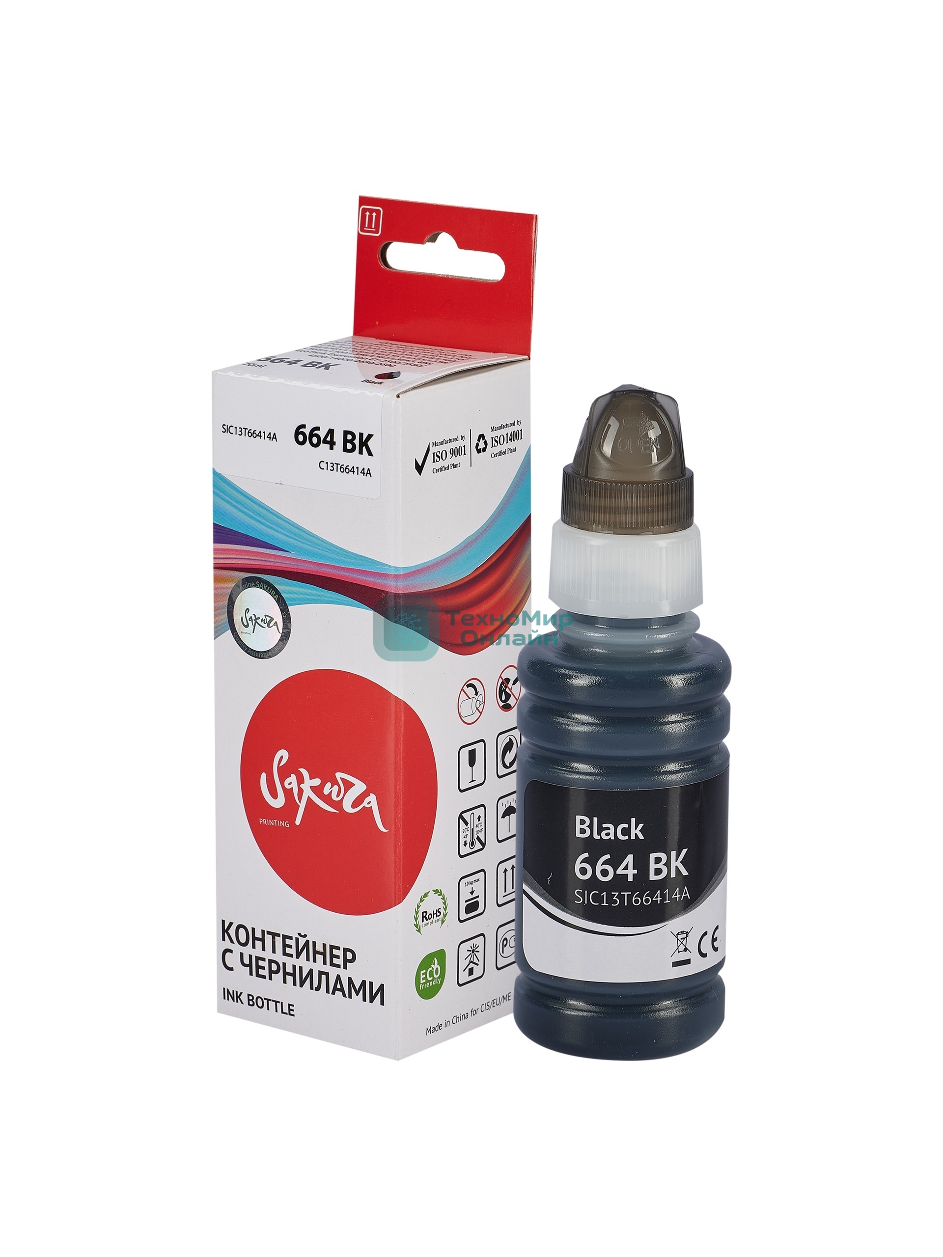 Контейнер с чернилами Sakura C13T66414A (664 BK) для Epson, черный, 4000 к., 70 мл.