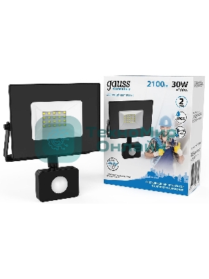 Прожектор светодиодный Gauss Elementary LED 30W 2100lm IP65 6500К с датчиком движения