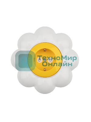 Розетка одноместная Kranz HAPPY Ромашка скрытой установки, с заземлением и защитными шторками, желтая/белая