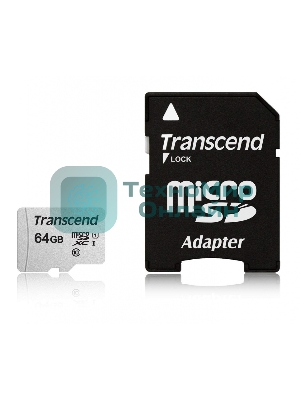Флеш карта Micro SecureDigital 64Gb Transcend Class 10 TS64GUSD300S-A MicroSDXC Class 10 UHS-I, SD adapter