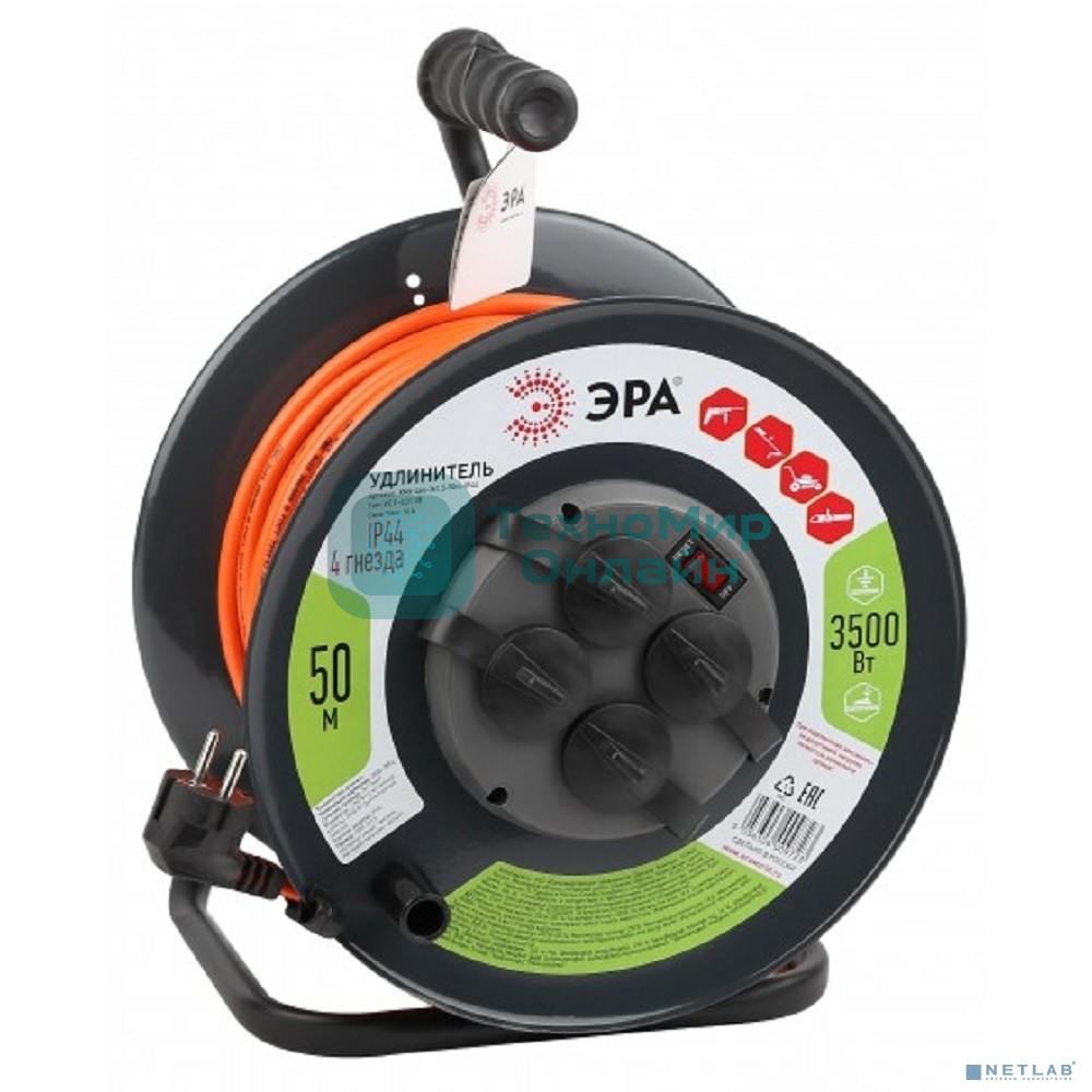 Удлинитель силовой RMx-4es-3x1.5-50m-IP44 на метал. катушке с/з 4гнезда 50м ПВС 3х1.5 Эра Б0046852