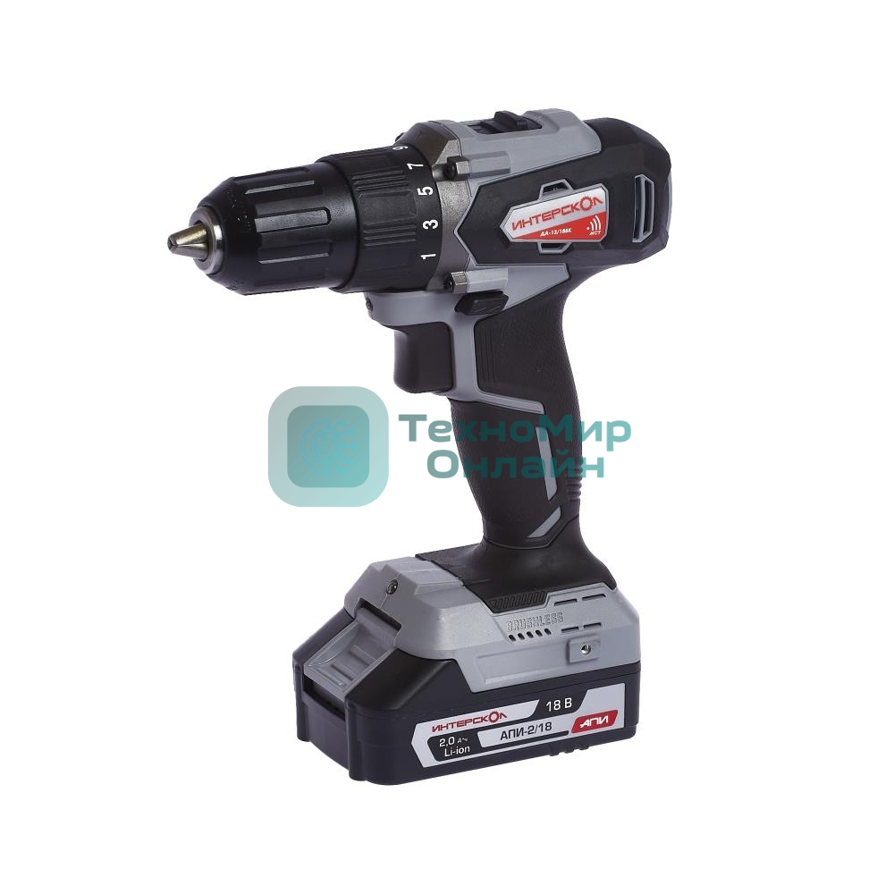 Дрель-шуруповерт аккумуляторная ИНТЕРСКОЛ ДА-13/18ВК, Аккумуляторный, 18В, Без АКБ и ЗУ, Кейс