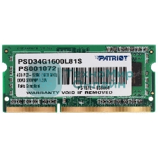 Оперативная память Patriot, DDR3L, 4GB (1x4 GB), 1600 MHz, CL11, SO-DIMM