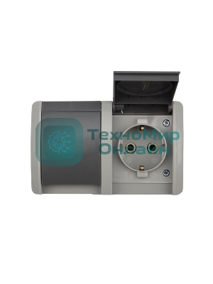 Блок из 2 розеток горизонтальный Kranz INDUSTRIAL открытой установки с заземлением, керамика, IP54 серый