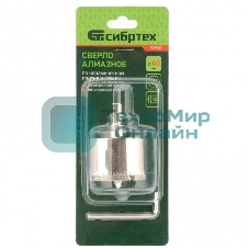 Сверло по керамической плитке и стеклу Сибртех, 40 х 55 мм, 6 гр.хв-к, с центр. сверлом