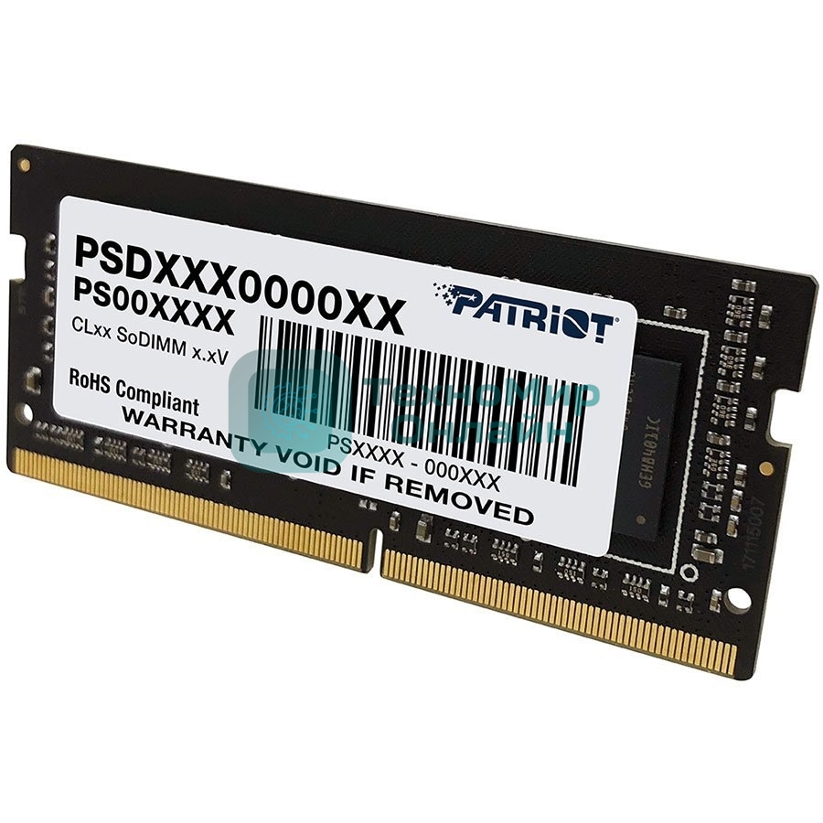 Оперативная память Patriot Signature, DDR4, 16GB (1x16 GB), 3200 MHz, CL22, SO-DIMM