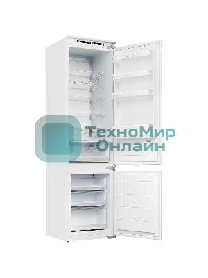 Встраиваемый холодильник Kuppersberg RBN 1960, High-Tech, объем 267 л, скользящий фасад, электронное управление, No Frost, антибактериальный пластик, звуковой сигнал при открытой дверце, перенавешиваемые двери, LED освещение, уровень шума 41 дБ, энергоэффективность А+, белый
