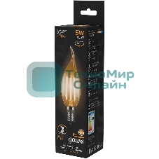 Лампа светодиодная филаментная Gauss Filament 5Вт цок.: E14 свеча 220B 2700K св. свеч. белый теп. (упак.: 10 шт)