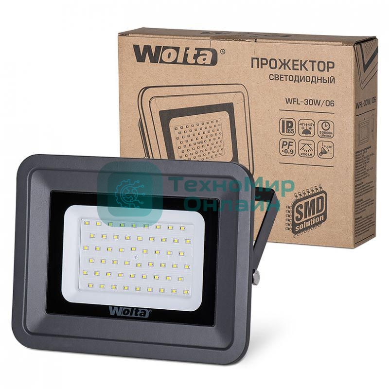 Светодиодный прожектор WOLTA WFL-30W/06 5500K, 30 W SMD, IP 65,цвет серый,слим