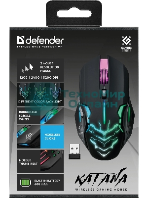 Мышь беспроводная Defender Katana GM-511 черный, 3200 dpi, радиоканал, USB, кнопки - 6