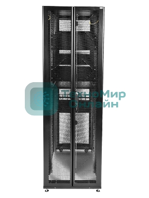 Шкаф серверный ПРОФ напольный 48U (600x1000) дверь перфор., задние двойные перфор., черный, в сборе (ШТК-СП-48.6.10-48АА-9005) (1 коробка)