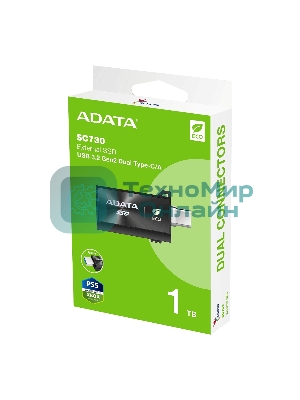 Внешний SSD ADATA SC730, 1TB, USB 3.2 Gen 2 Type-A/Type-C, R/W 600/600, черный